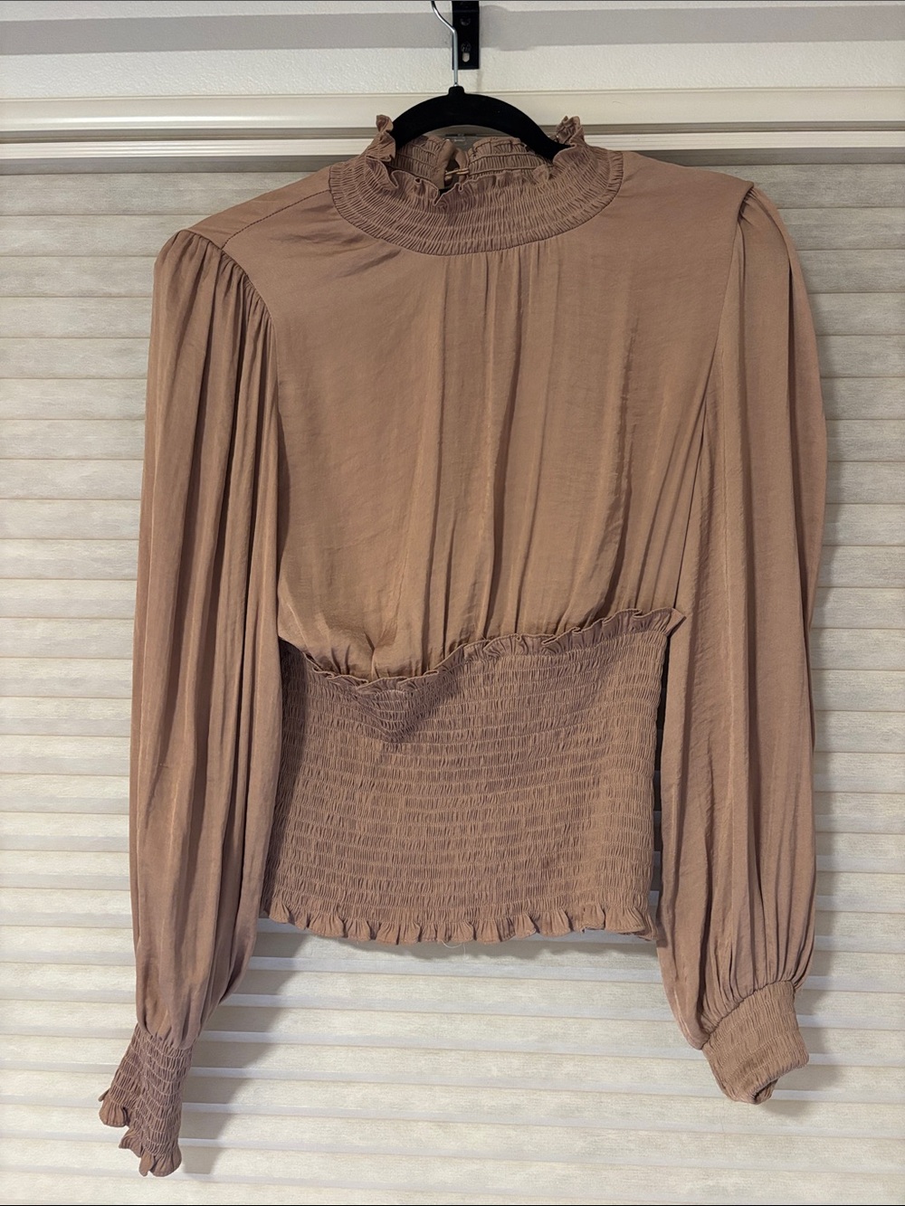Heartloom Taupe Smocked Peplum Long-Sleeve Blouse